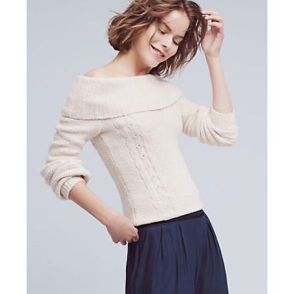 NWT Sleeping on Snow NEVES ANTHROPOLOGIE Off Shoulder cowl neck IVORY SWEATER sz - Picture 1 of 8